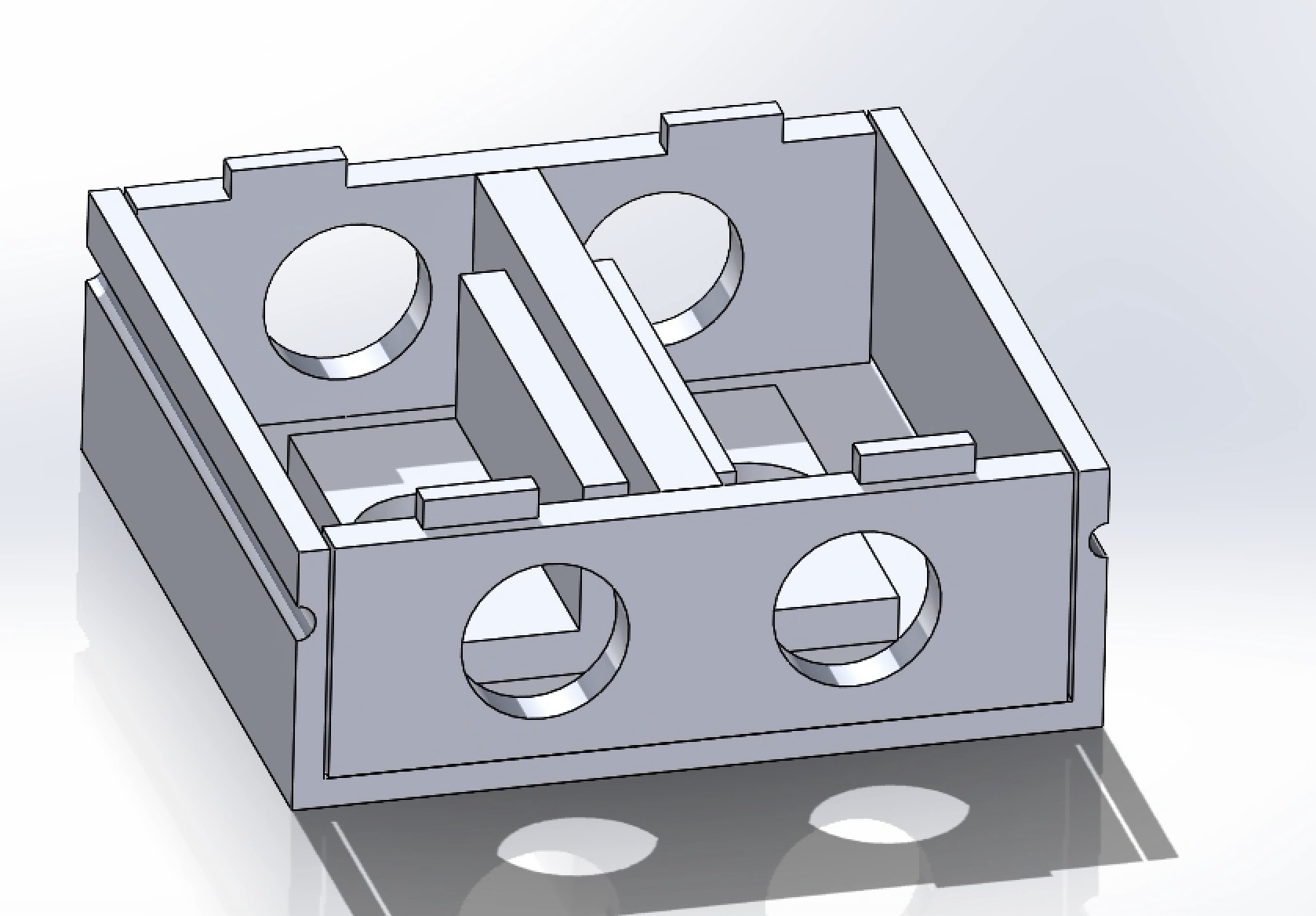 CAD model of the new enclosure design with the light channel seat and wall