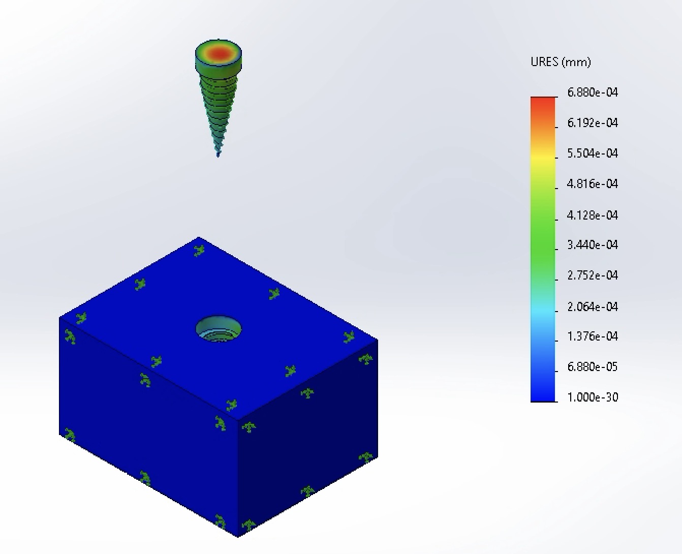 Exploded view of the displacement distribution with modified dimensions